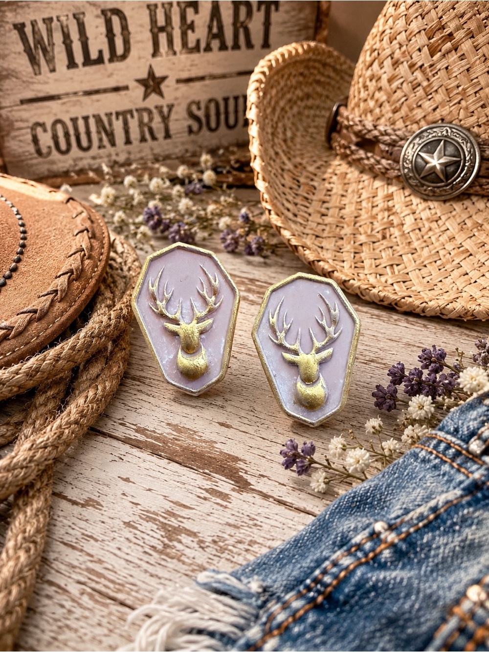 Gold Deer Head Stud Handmade Polymer Clay Earrings